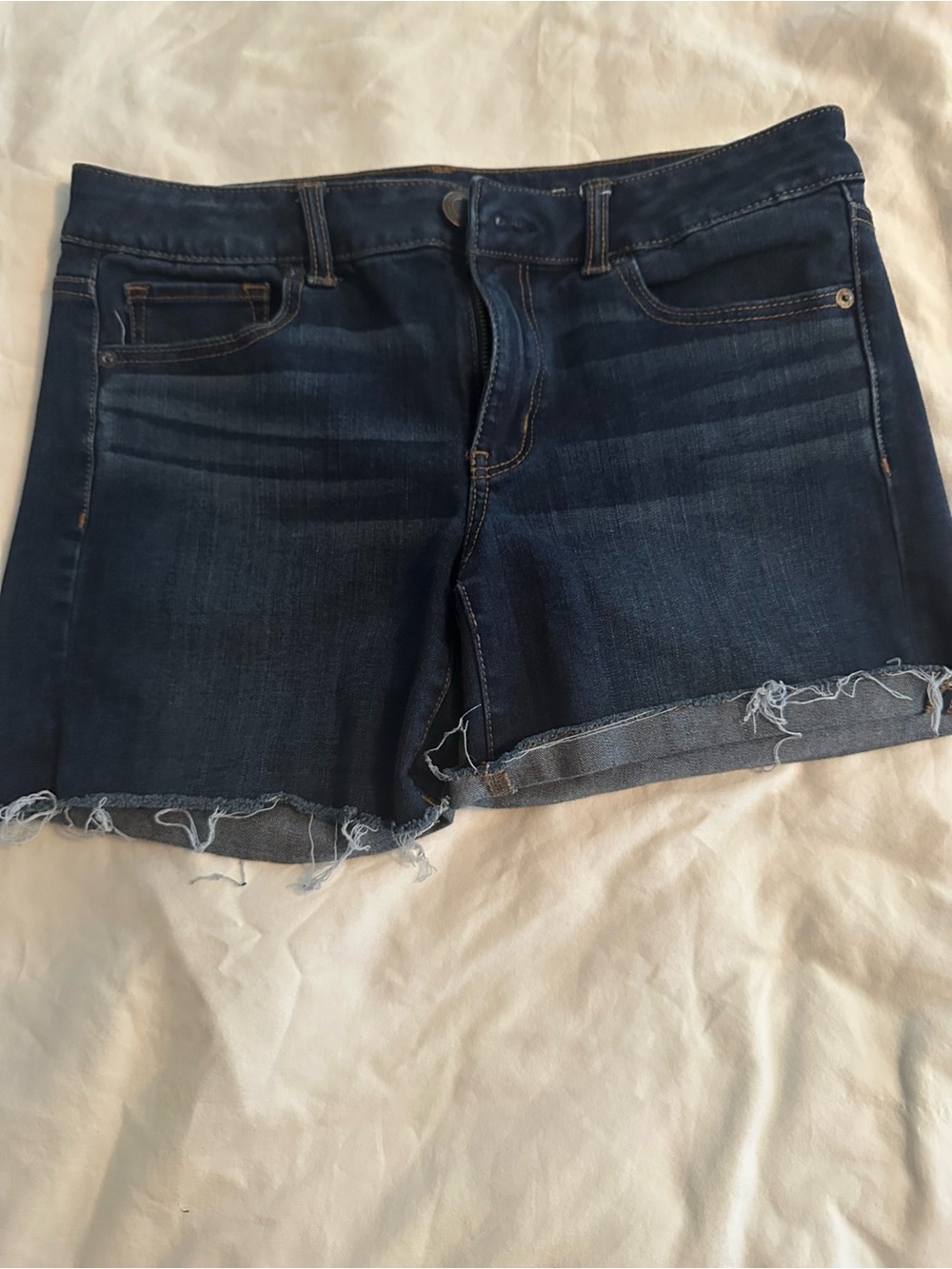 American Eagle Outfitters Dark Indigo Frayed Hem Denim Shorts